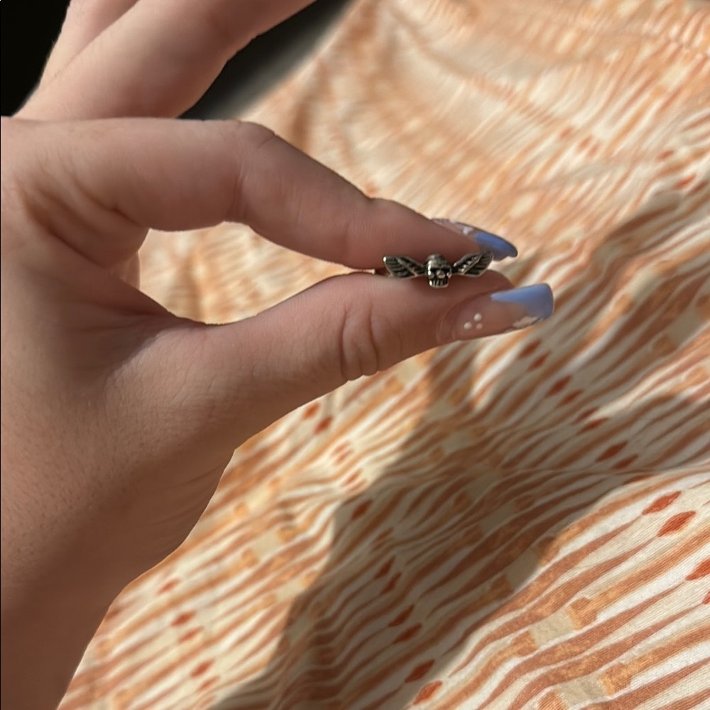 Silver Skull Wing Ring